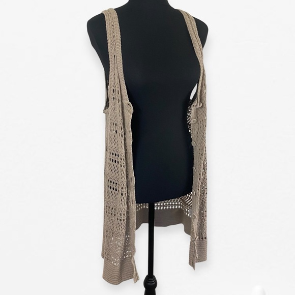 Canyon River Blues Tan Natural Beige Knit Crochet button open vest cardigan XL - Picture 1 of 8